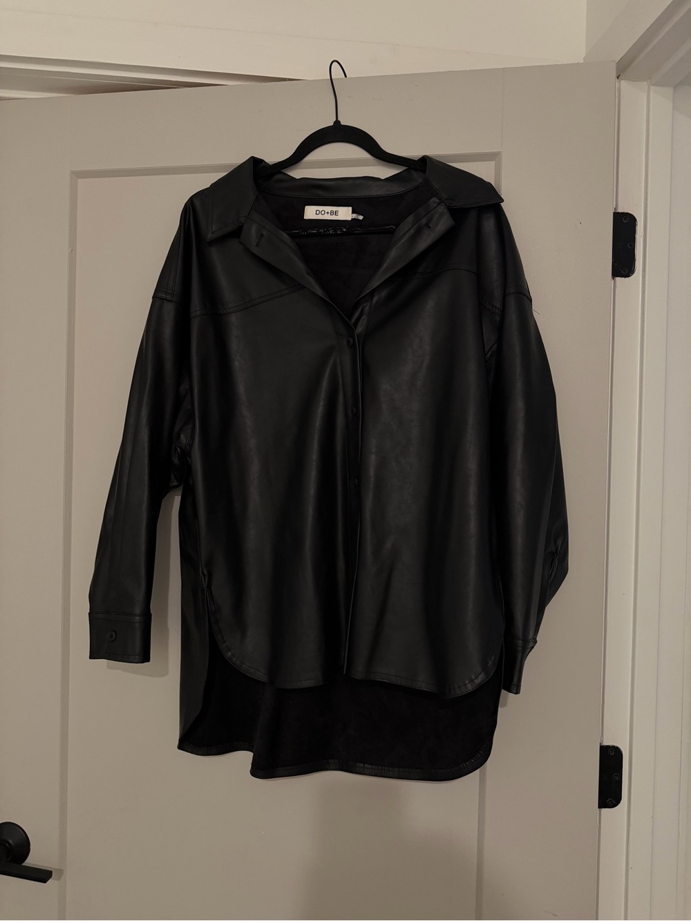 DO+BE Black Faux Leather Button-Front Shirt Jacket